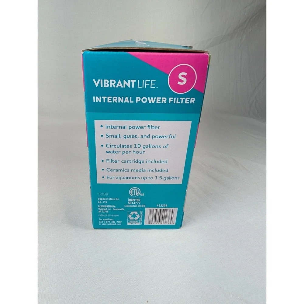 Vibrant Life Internal Power Aquarium Filter, 1-1.5 Gallon Tanks New In Box